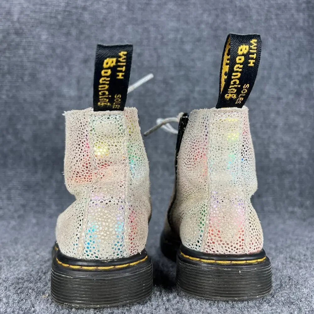 Dr. Martens Pascal T Boots Toddler Girls 10 Rainbow Glitter Suede Side Zip
